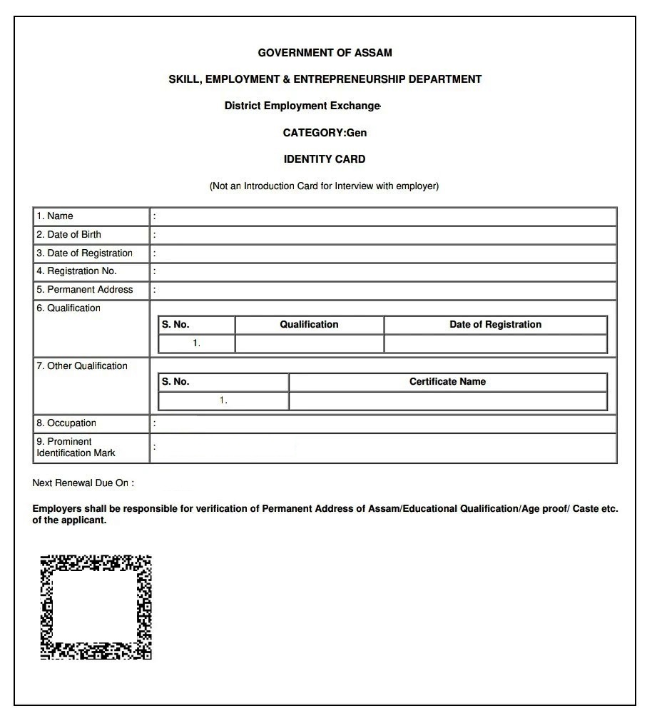 Employment Exchange Registration Card