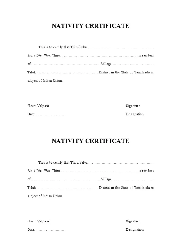 Nativity Certificate