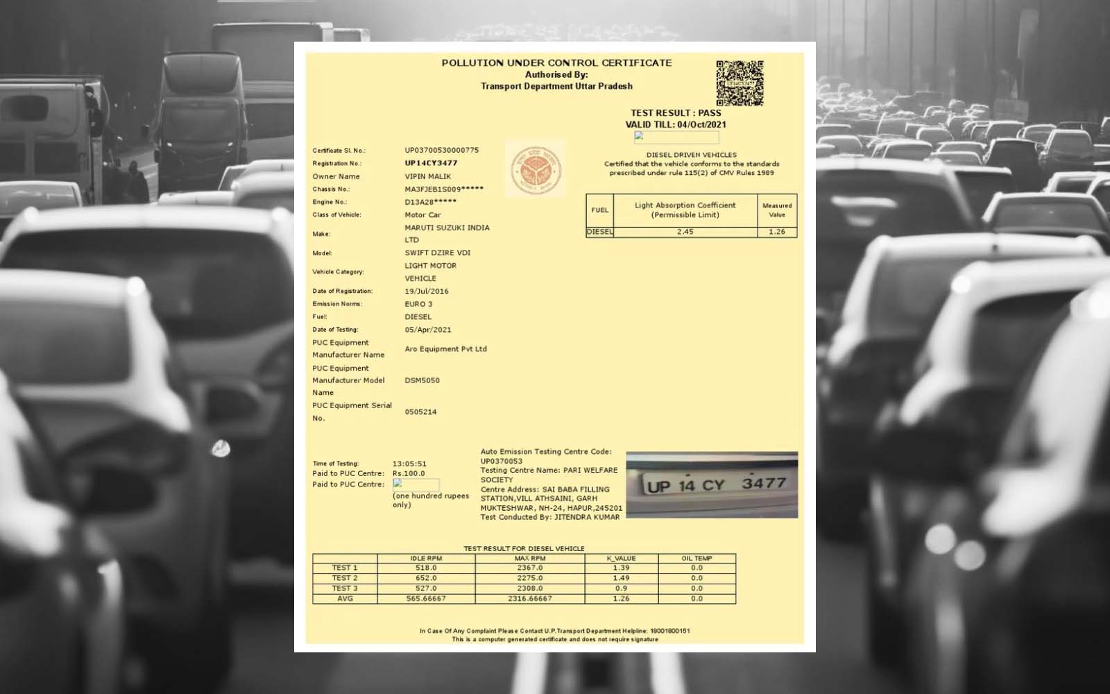 Pollution Under Control (PUC) Certificate